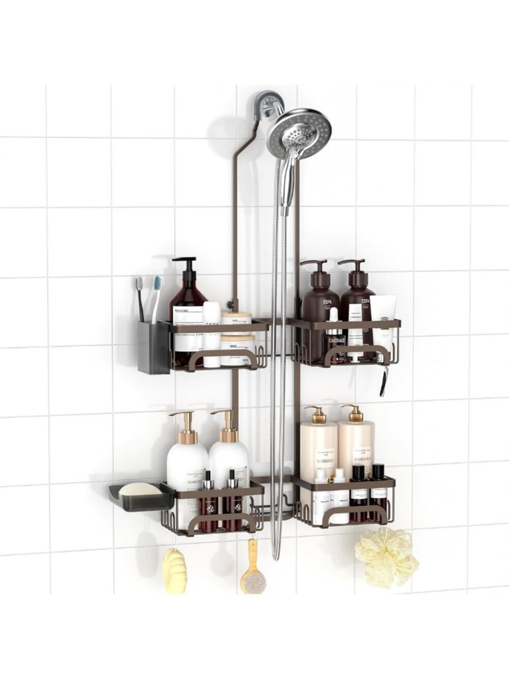 Split Shower Caddy Hanging for Handheld Showerheads, Bronze